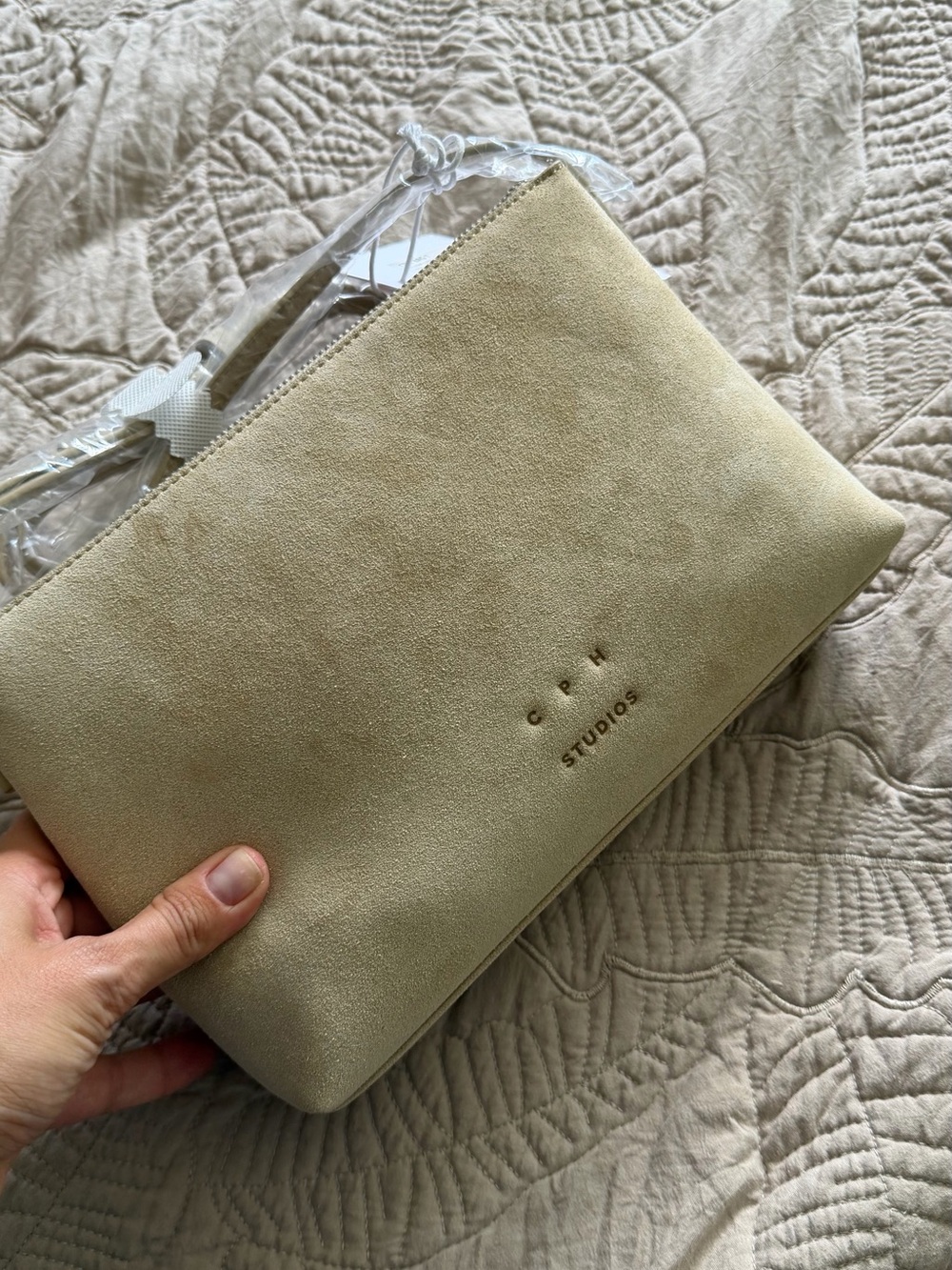 Copenhagen Studios Beige genuine Suede Zip Clutch crossbody